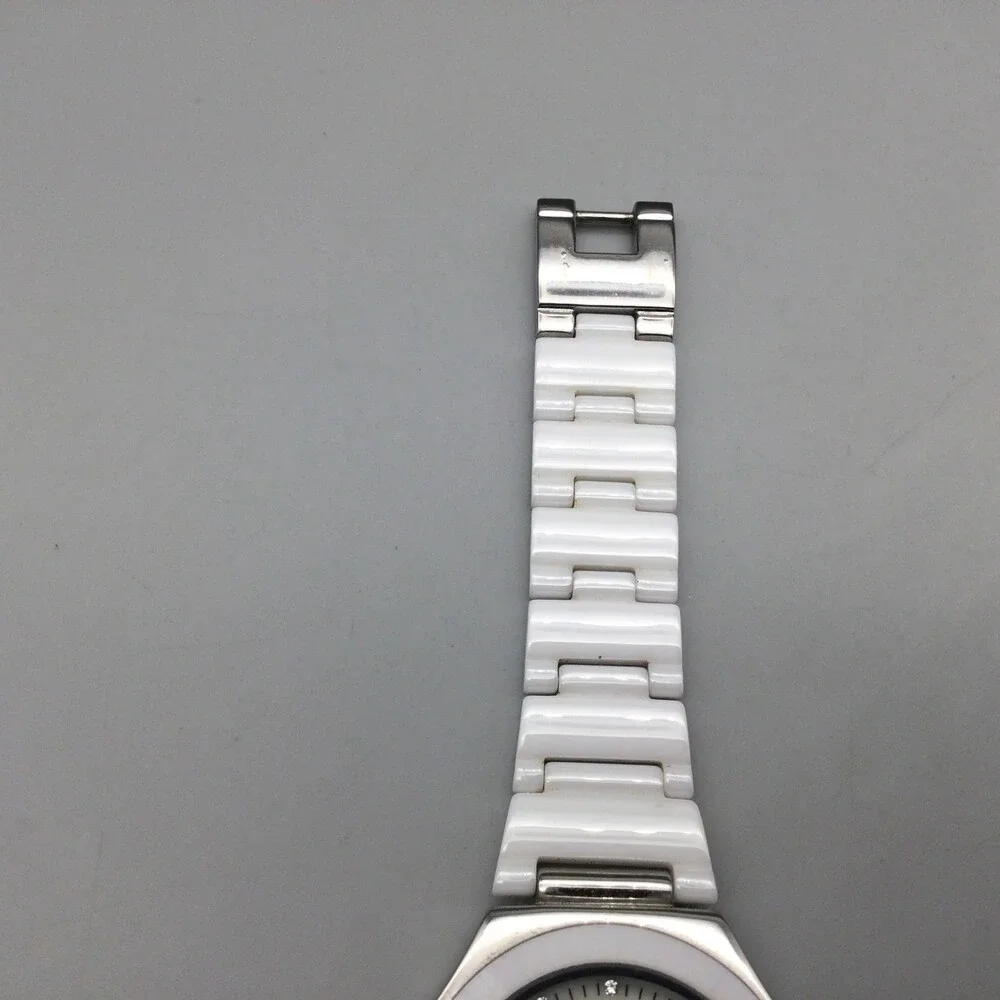 Anne Klein Watch Women 31mm Silver Tone White Cermaic MOP Dial New Battery 5.75